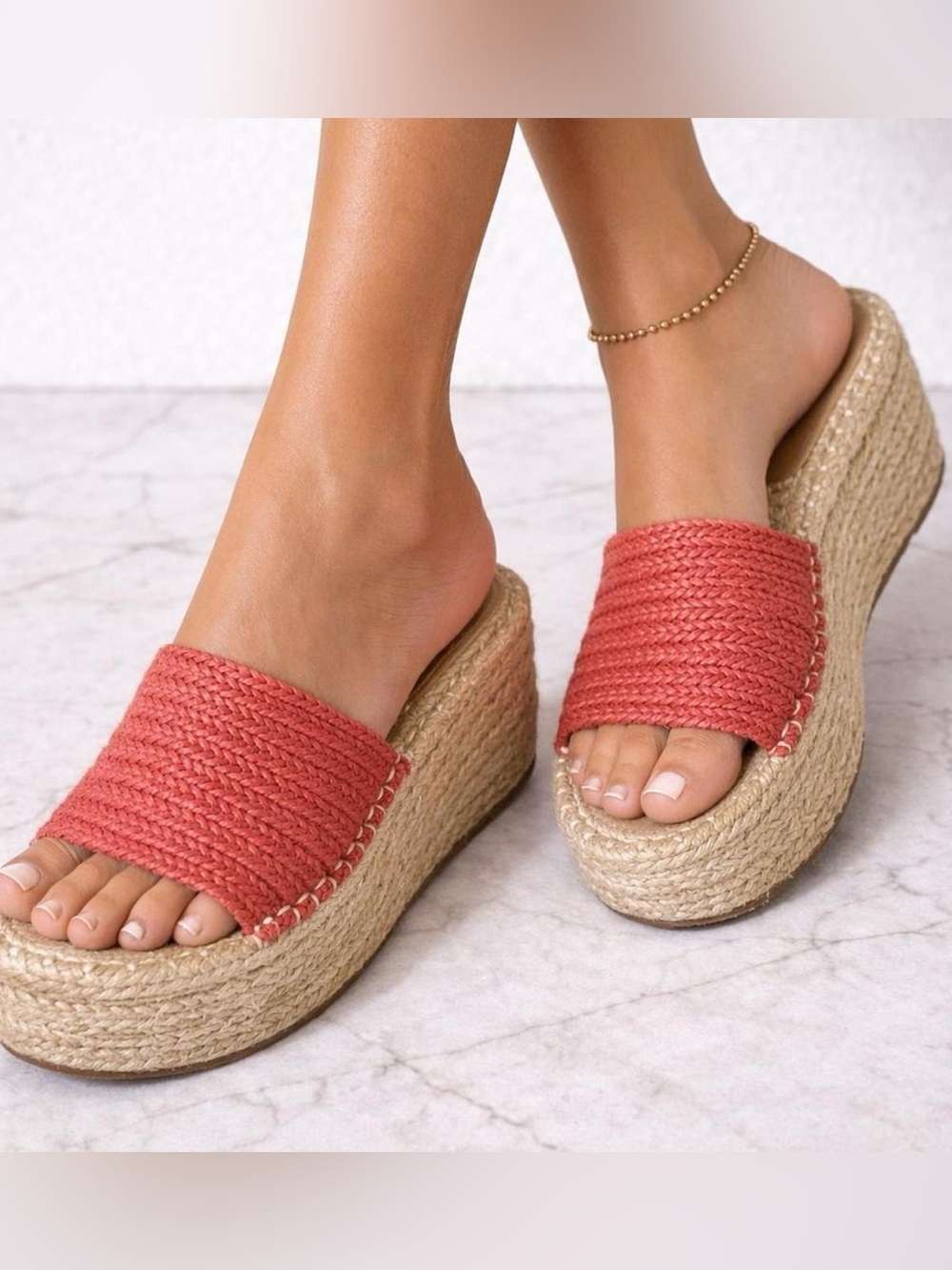 BEAST FASHION Pink Coral Sandals Espadrille Platform Size 7